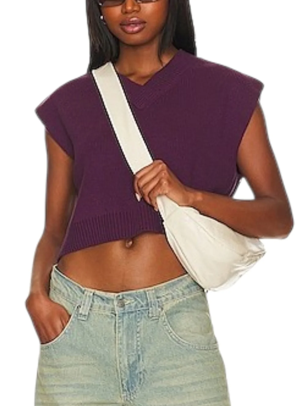 Free People Easy Street Sweater Vest Cropped Ribbed Purple Slouchy XS NWT
